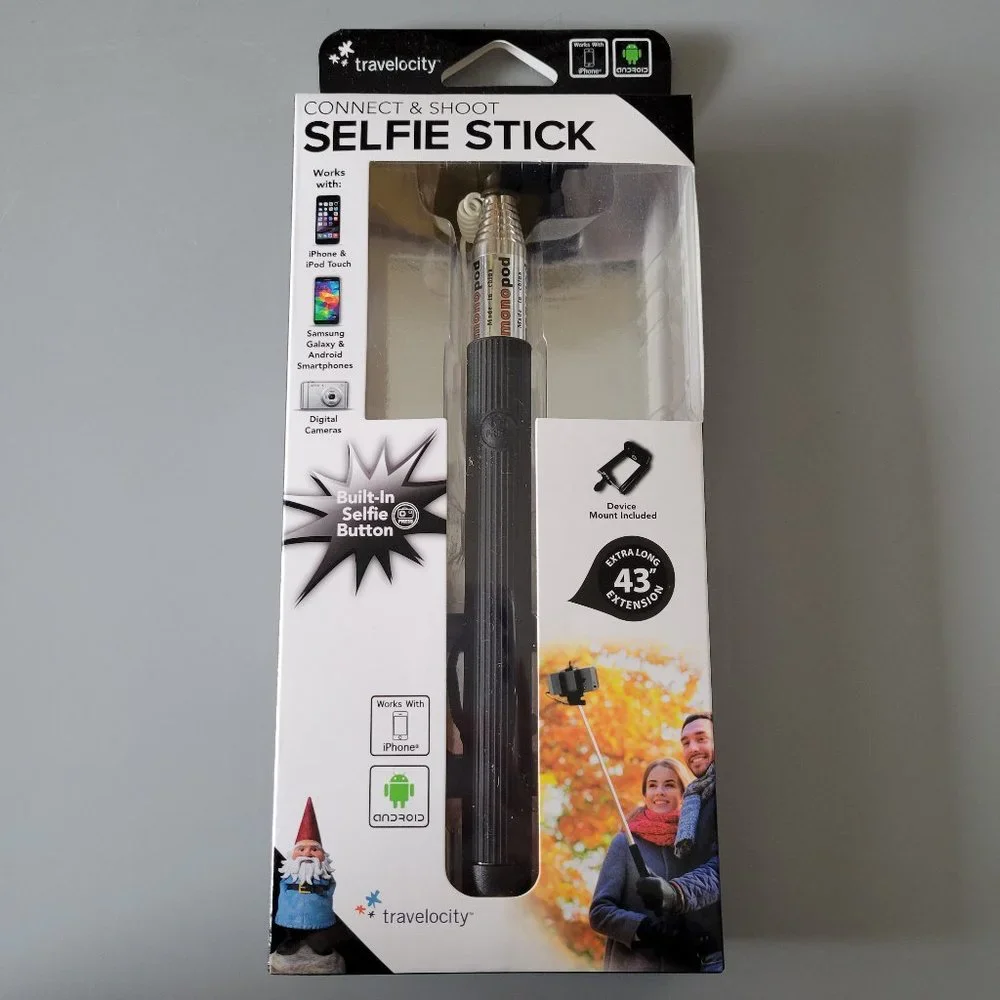 NEW Travelcity Connect & Shoot Selfie Stick for iPhone and Android Phones Black
